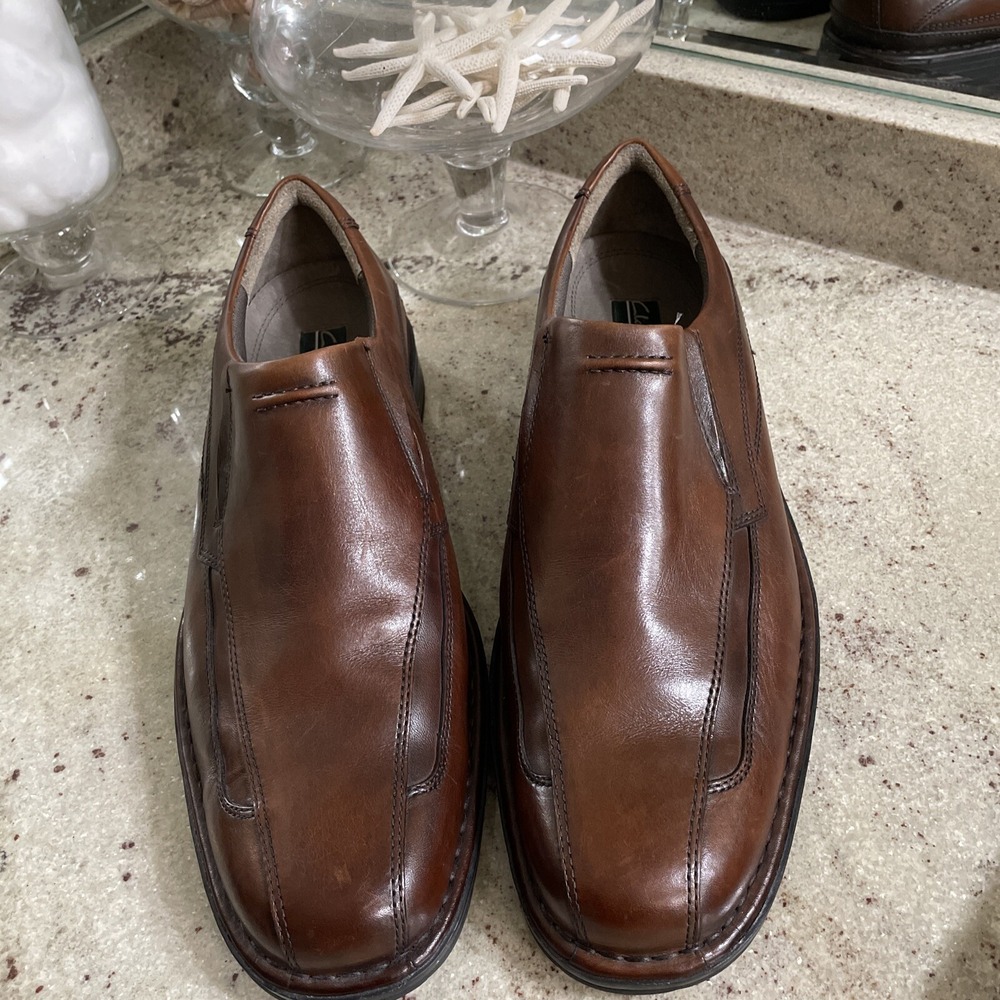 Clarks Collection Mens 12W Brown Leather Slip On Oxfords 15770